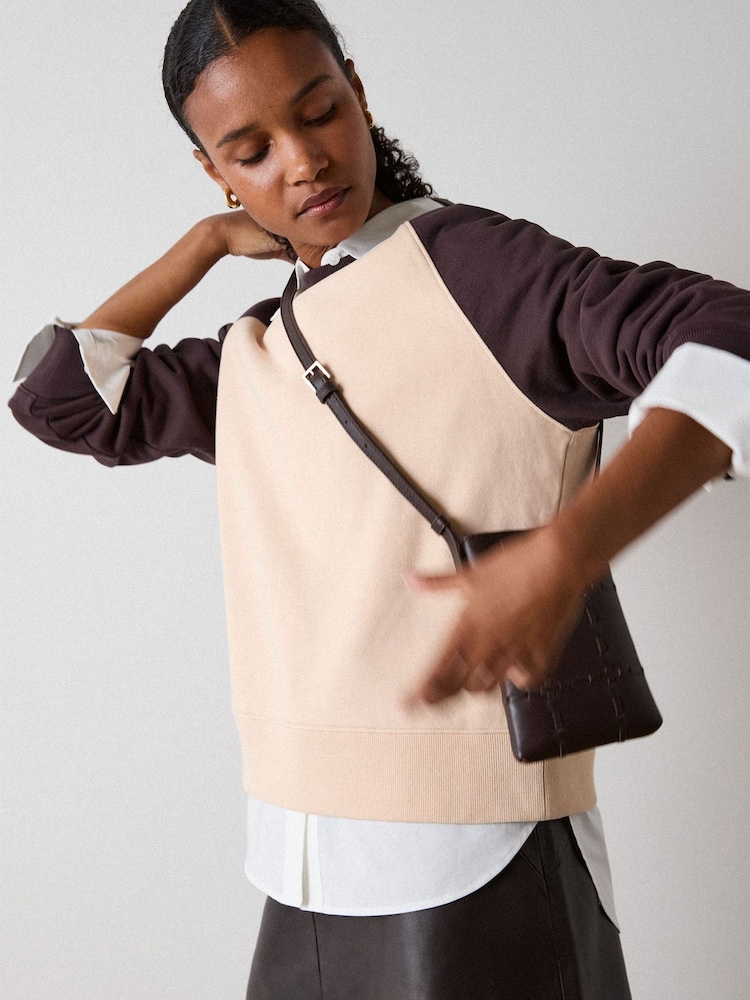Whistles Brown Contrast Sleeve Sweat Top - Image 1 of 6 Whistles Brown Contrast Sleeve Sweat Top - Image 1 of 6