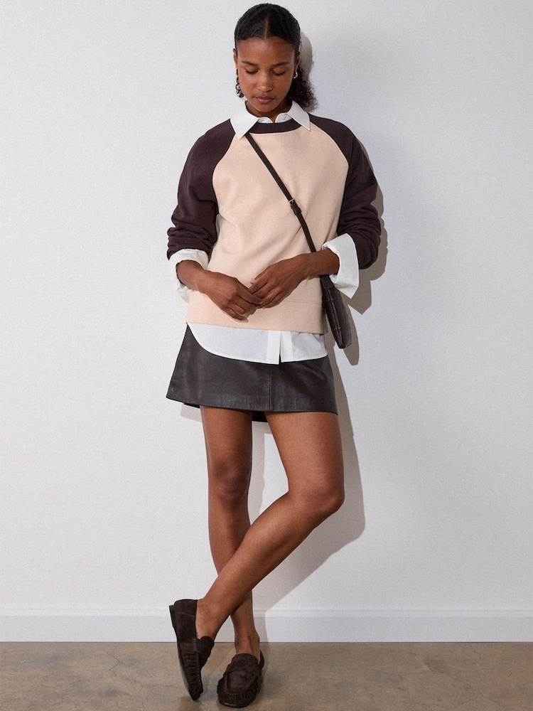 Whistles Brown Contrast Sleeve Sweat Top - Image 2 of 6 Whistles Brown Contrast Sleeve Sweat Top - Image 2 of 6
