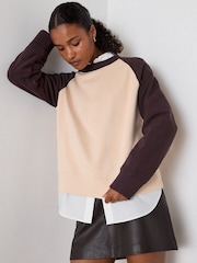 Whistles Brown Contrast Sleeve Sweat Top - Image 4 of 6
