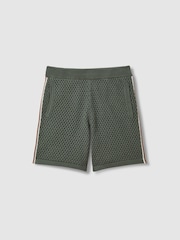 Reiss Dark Sage Green Creek Cotton Blend Crochet Drawstring Shorts - Image 2 of 6