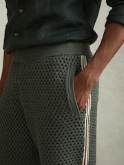 Reiss Dark Sage Green Creek Cotton Blend Crochet Drawstring Shorts - Image 4 of 6