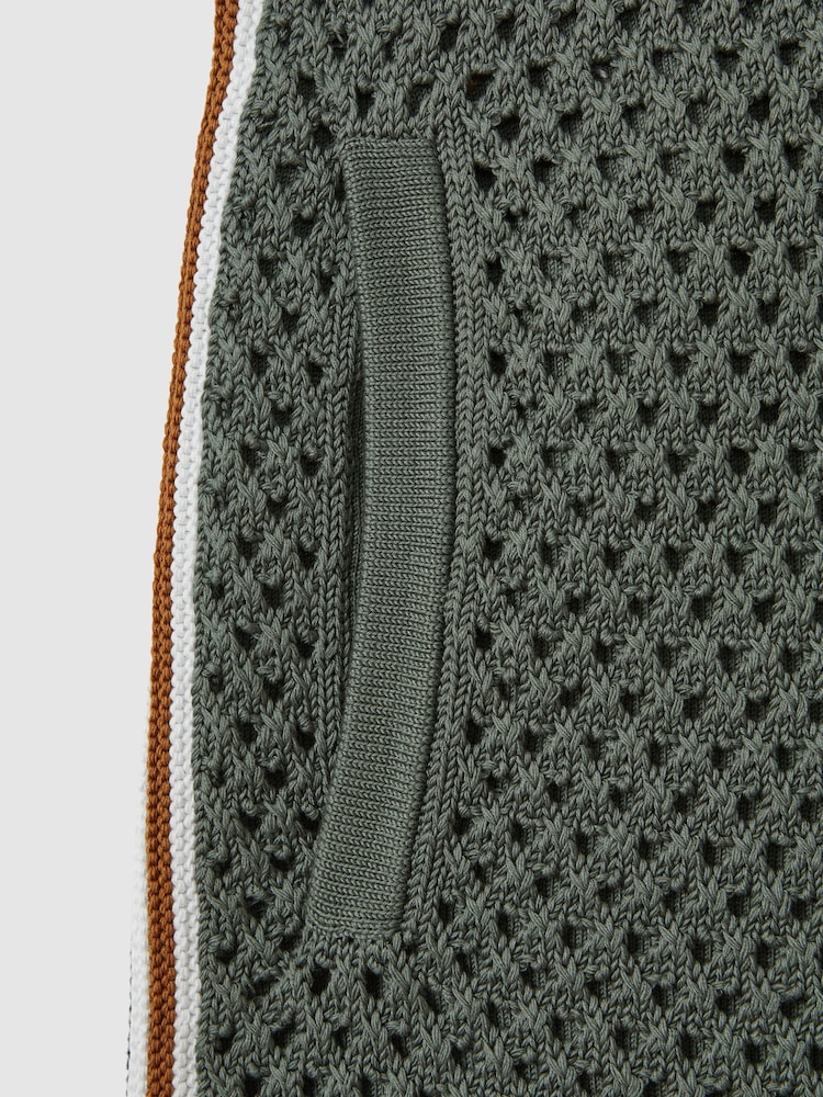 Reiss Dark Sage Green Creek Cotton Blend Crochet Drawstring Shorts - Image 6 of 6