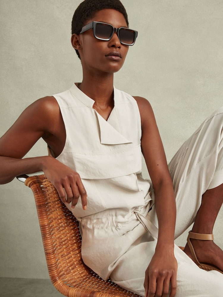 Reiss Stone Skylar Belted Utility Jumpsuit - Image 1 of 5
