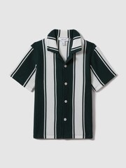 Reiss Green/White Alton 3-9 yrs Ribbed Cuban Collar Shirt - Image 2 of 4