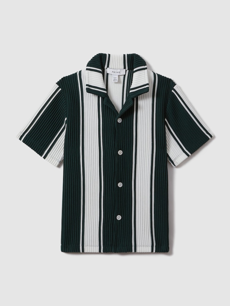 Reiss Green/White Alton 3-9 yrs Ribbed Cuban Collar Shirt - Image 2 of 4