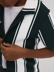 Reiss Green/White Alton 3-9 yrs Ribbed Cuban Collar Shirt - Image 3 of 4