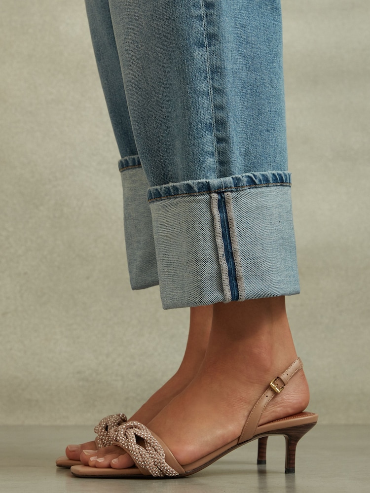 Reiss Tan Alicia Leather Embellished Knot Kitten Heels - Image 4 of 7