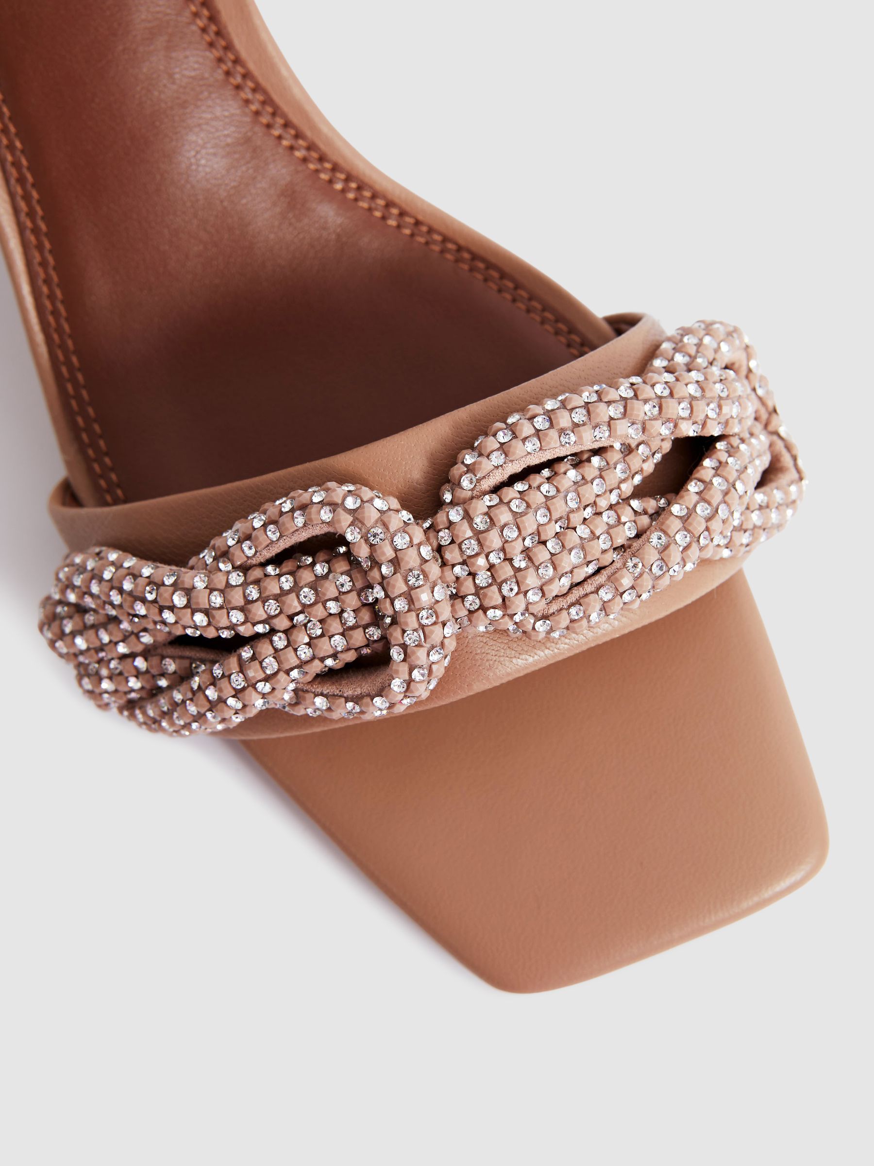 Buy Reiss Tan Alicia Leather Embellished Knot Kitten Heels from Next Luxembourg