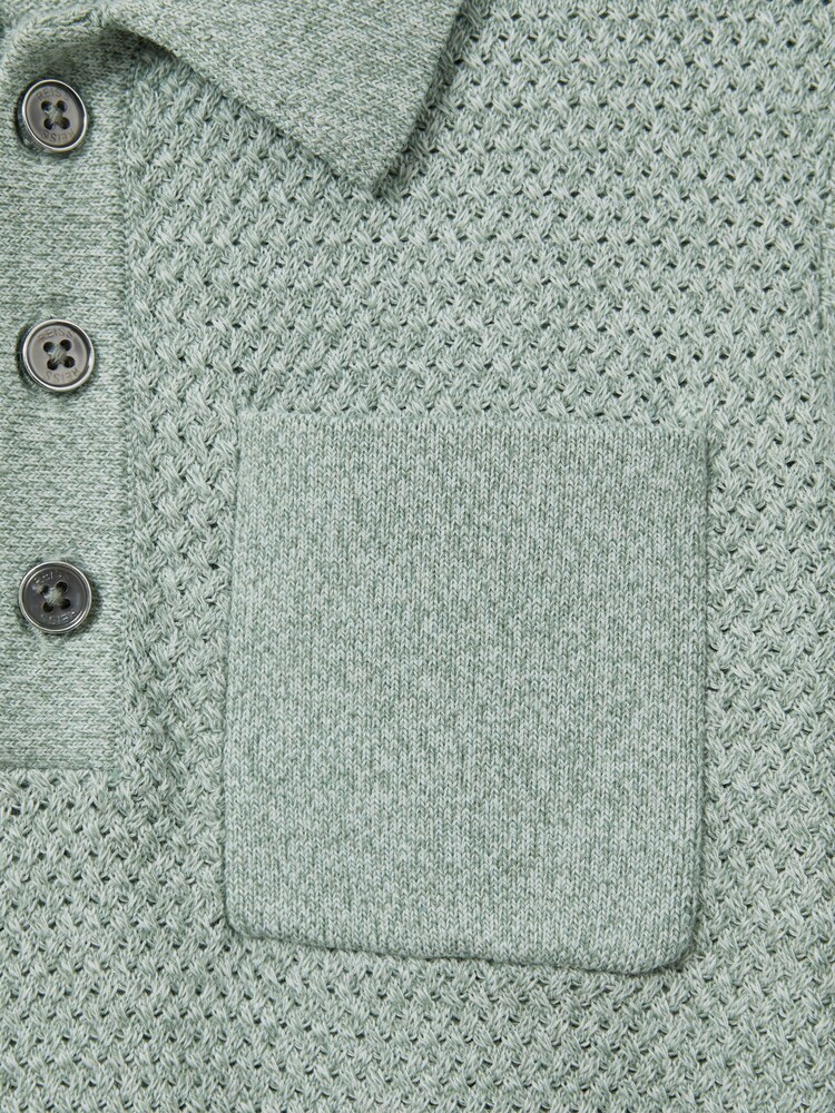 Reiss Sage Melange Demetri 3-9 yrs Textured Cotton Polo Shirt - Image 4 of 4 Reiss Sage Melange Demetri 3-9 yrs Textured Cotton Polo Shirt - Image 4 of 4