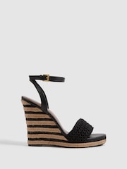 Reiss Black/Neutral Selene Crochet Wedges Heels - Image 1 of 5