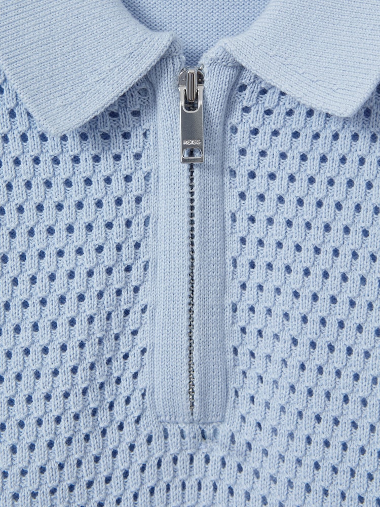 Reiss Soft Blue Burnham Teen Textured Half-Zip Polo T-Shirt - Image 4 of 4