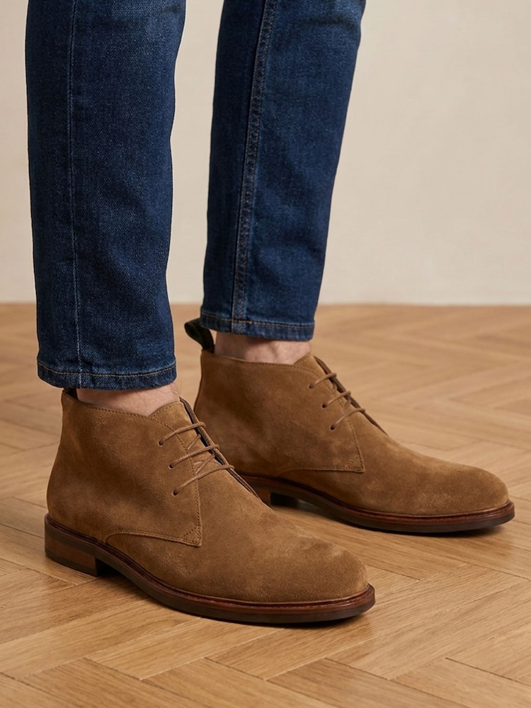 Jones Bootmaker Tan Suede Deacon Wide Fit Suede Leather Chukka Boots - Image 1 of 6 Jones Bootmaker Tan Suede Deacon Wide Fit Suede Leather Chukka Boots - Image 1 of 6