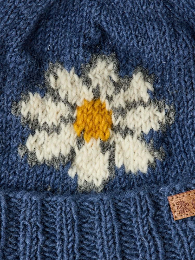Joe Browns Blue Daisy Wool Bobble Hat - Image 2 of 2 Joe Browns Blue Daisy Wool Bobble Hat - Image 2 of 2