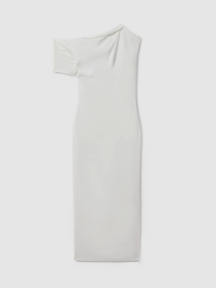 Reiss Ivory Laurey Draped Bodycon Midi Dress - Image 2 of 6