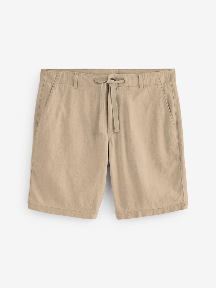 Stone Drawstring Linen Blend Shorts - Image 1 of 3 Stone Drawstring Linen Blend Shorts - Image 1 of 3