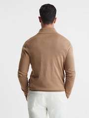 Reiss Camel Hampshire Merino Wool Funnel-Neck Cardigan - Image 5 of 5