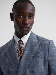 Reiss Indigo Aintree Slim Fit Wool Linen Check Double Breasted Blazer - Image 4 of 7