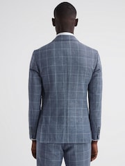 Reiss Indigo Aintree Slim Fit Wool Linen Check Double Breasted Blazer - Image 5 of 7