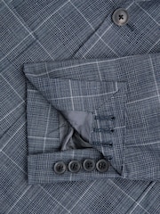 Reiss Indigo Aintree Slim Fit Wool Linen Check Double Breasted Blazer - Image 6 of 7