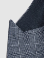 Reiss Indigo Aintree Slim Fit Wool Linen Check Double Breasted Blazer - Image 7 of 7