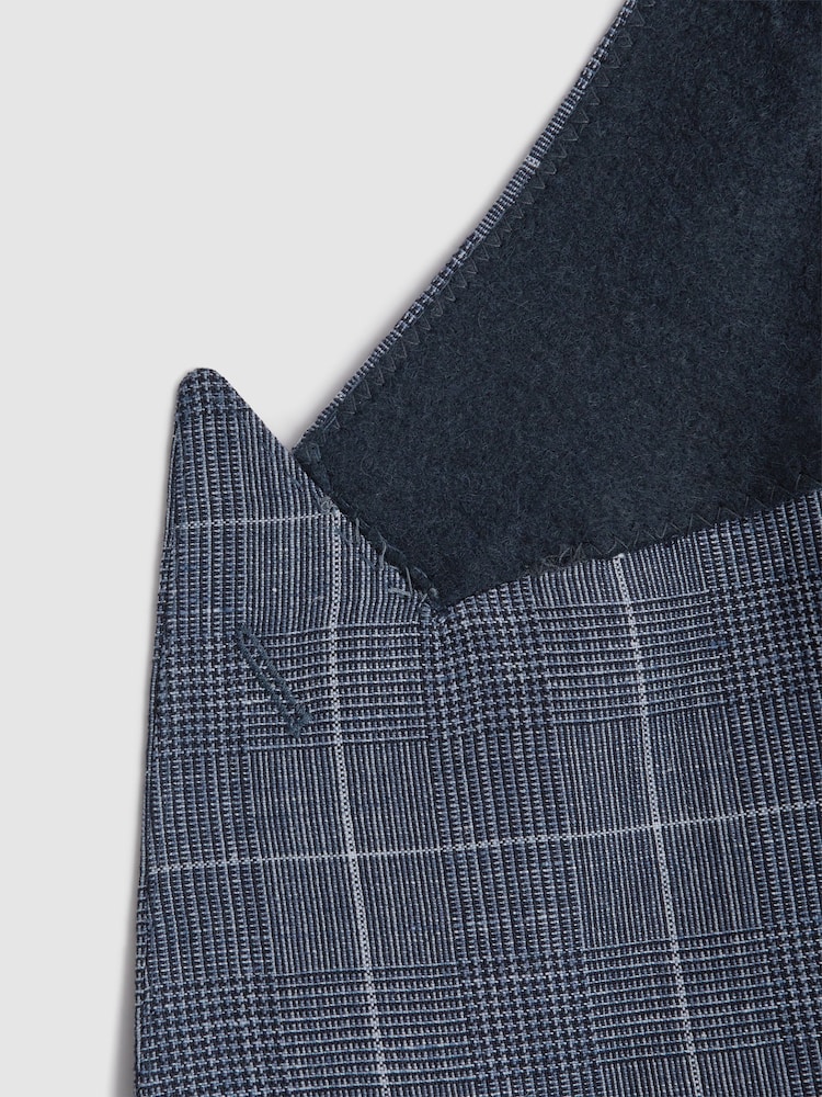 Reiss Indigo Aintree Slim Fit Wool Linen Check Double Breasted Blazer - Image 7 of 7