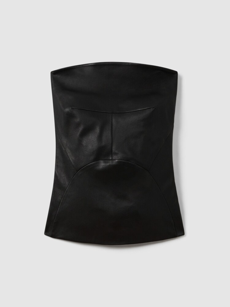 Reiss Black Iona Strapless Leather Top - Image 2 of 6 Reiss Black Iona Strapless Leather Top - Image 2 of 6