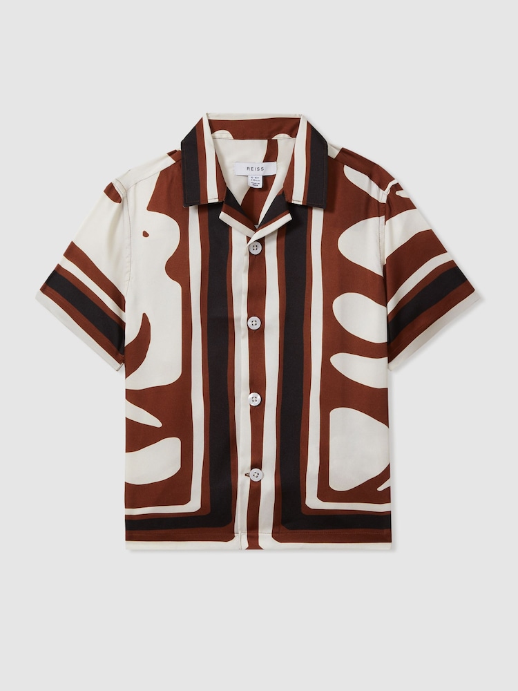 Reiss Tobacco Tom Teen Printed Cuban Collar Shirt - Image 1 of 4
