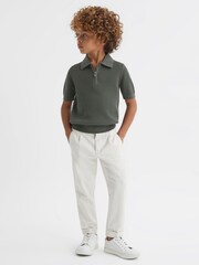 Reiss Dark Sage Burnham Teen Textured Half-Zip Polo T-Shirt - Image 3 of 6
