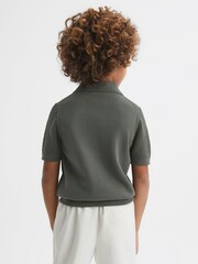 Reiss Dark Sage Burnham Teen Textured Half-Zip Polo T-Shirt - Image 5 of 6