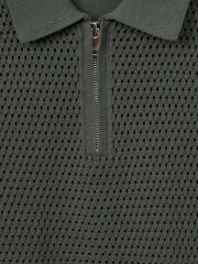 Reiss Dark Sage Burnham Teen Textured Half-Zip Polo T-Shirt - Image 6 of 6