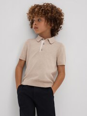Reiss Camel Finch Cotton Blend Contrast Polo Shirt - Image 1 of 4