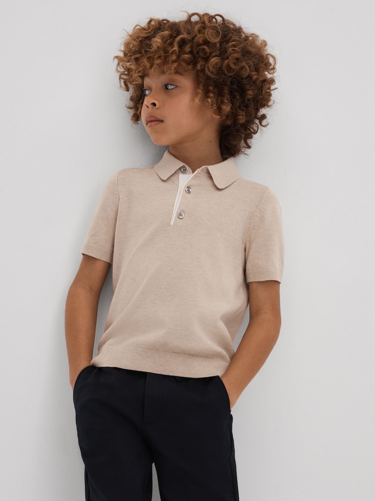 Reiss Camel Finch Cotton Blend Contrast Polo Shirt - Image 1 of 4