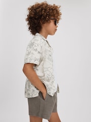 Reiss Ecru Gobi 9-13 yrs Sketch Design Cuban Collar Shirt - Image 1 of 4