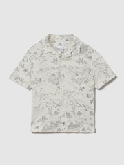 Reiss Ecru Gobi 9-13 yrs Sketch Design Cuban Collar Shirt - Image 2 of 4