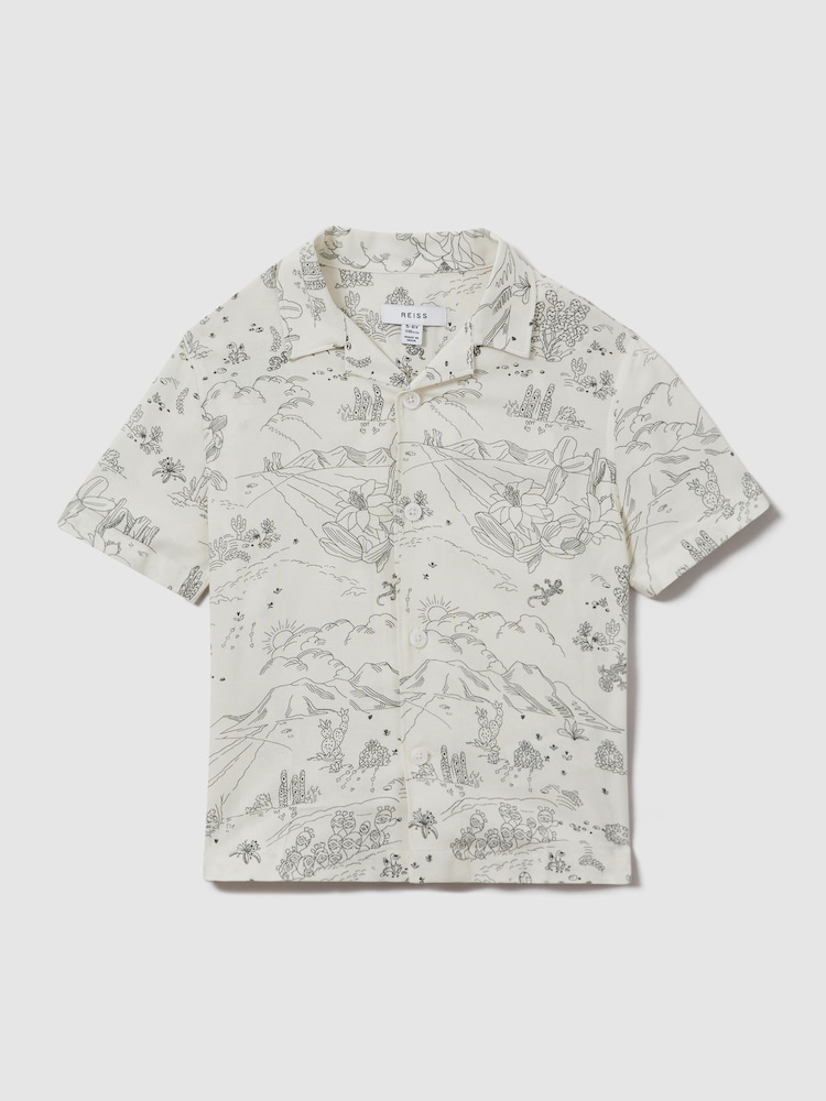 Reiss Ecru Gobi 9-13 yrs Sketch Design Cuban Collar Shirt - Image 2 of 4