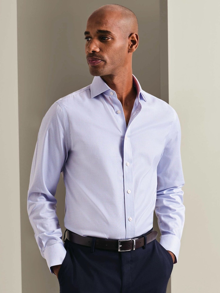 Charles Tyrwhitt Cornflower Blue Mini Tattersall Check Non-Iron Twill Shirt - Image 1 of 7 Charles Tyrwhitt Cornflower Blue Mini Tattersall Check Non-Iron Twill Shirt - Image 1 of 7