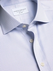 Charles Tyrwhitt Cornflower Blue Mini Tattersall Check Non-Iron Twill Shirt - Image 6 of 7