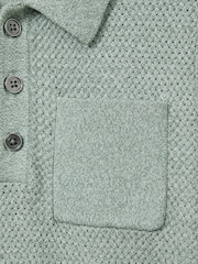 Reiss Sage Melange Demetri 9-13 yrs Textured Cotton Polo Shirt - Image 4 of 4