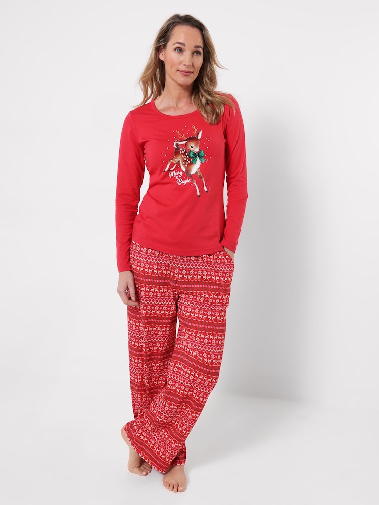 Joe Browns Red Leaping Bambi Jersey Pyjamas Set - Image 1 of 7