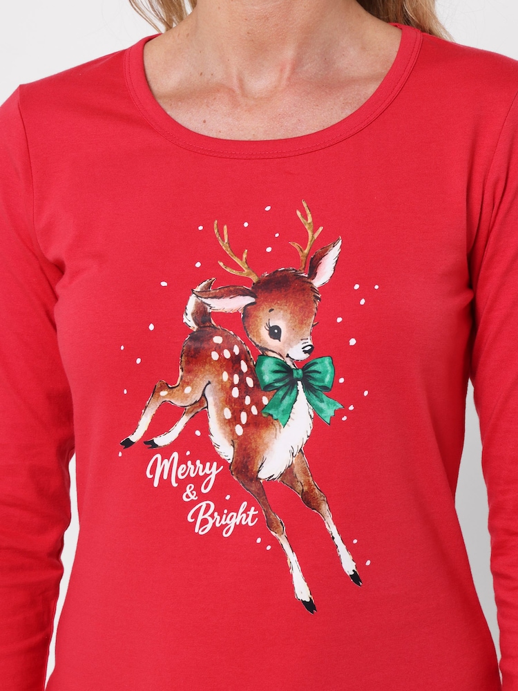 Joe Browns Red Leaping Bambi Jersey Pyjamas Set - Image 2 of 7