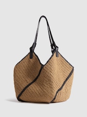 Reiss Natural Farrah Woven Diagonal Seam Tote Bag - Image 1 of 5