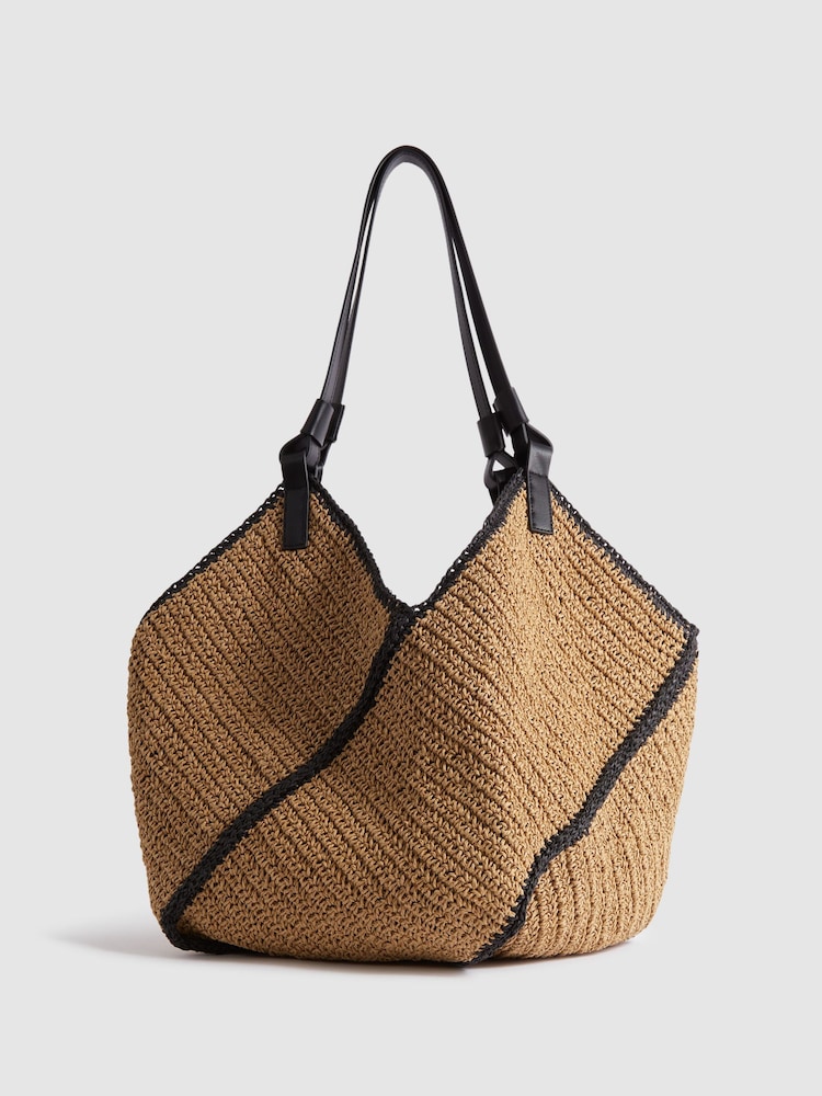 Reiss Natural Farrah Woven Diagonal Seam Tote Bag - Image 1 of 5