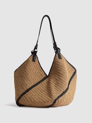 Reiss Natural Farrah Woven Diagonal Seam Tote Bag - Image 3 of 5