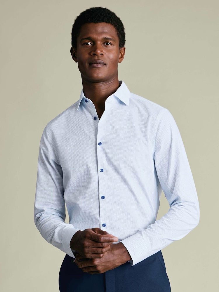 Ақ - Charles Tyrwhitt Non-iron Stretch Texture Slim Fit Shirt - 7суретінің 1 суреті