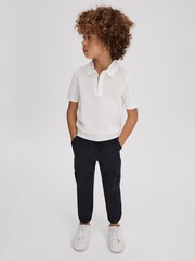Reiss Optic White Burnham Teen Textured Half-Zip Polo T-Shirt - Image 2 of 4