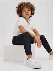 Reiss Optic White Burnham Teen Textured Half-Zip Polo T-Shirt - Image 3 of 4