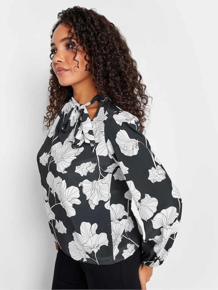 M&Co Black Bow Neck Bubble Hem Blouse - Image 4 of 4 M&Co Black Bow Neck Bubble Hem Blouse - Image 4 of 4