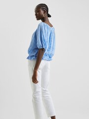 French Connection Blue Button Peasant Shirt - Image 2 of 5