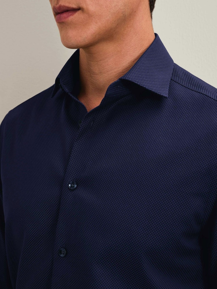 Көк - Charles Tyrwhitt Non-iron Stretch Texture Slim Fit Shirt - 6суретінің 2 суреті