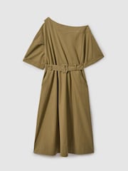 Reiss Khaki Demi Off The Shoulder Belted Midi Dress - Image 2 of 6